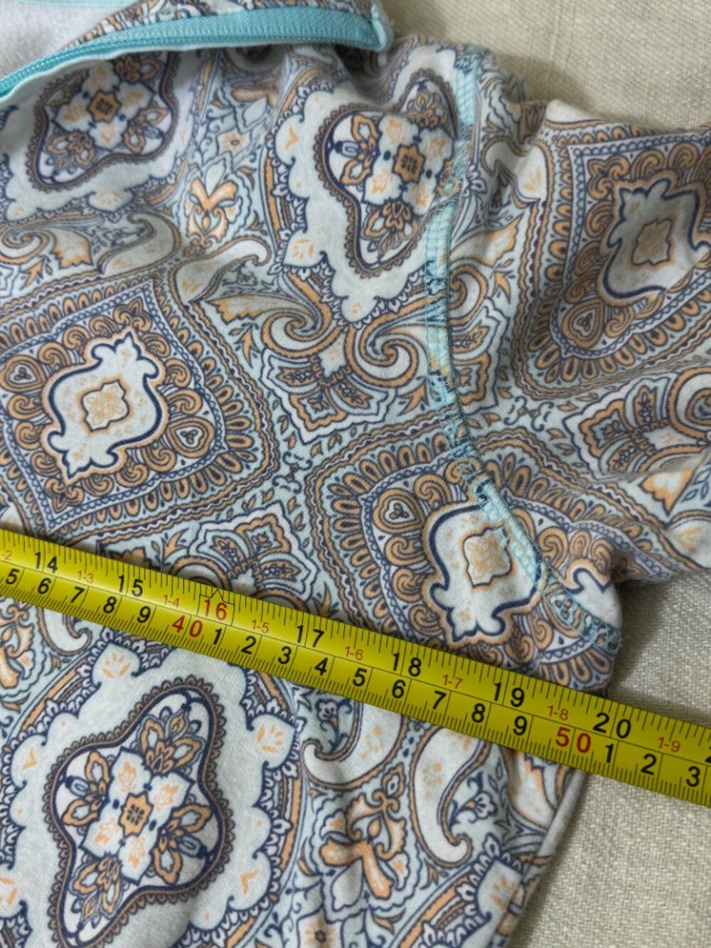 Talbots Paisley Top Baby Blue Cream and Brown Womens Small Boho Print Zip Collar - Picture 5 of 7